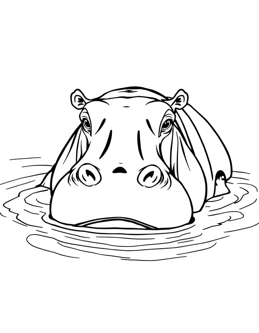 (South Africa) A fat hippopotamus relaxing in a muddy river with just its eyes above the water.