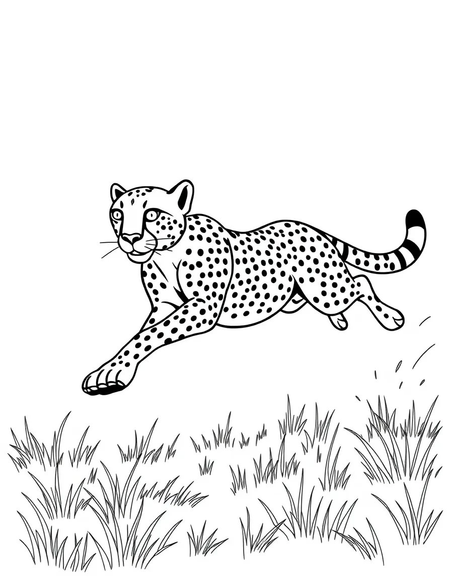 (South Africa) A speedy cheetah sprinting after its prey across the grassland.
