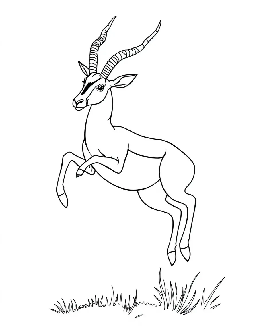 (South Africa) A springbok antelope leaping high with its legs kicking in the air.