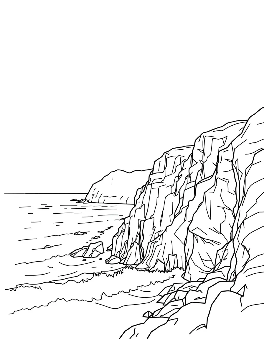 (South Africa) The rocky cliffs at the Cape of Good Hope with waves crashing below.