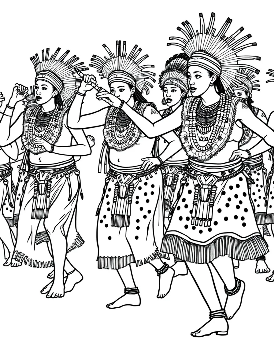 (South Africa) Zulu dancers performing in traditional animal-skin outfits and beadwork.