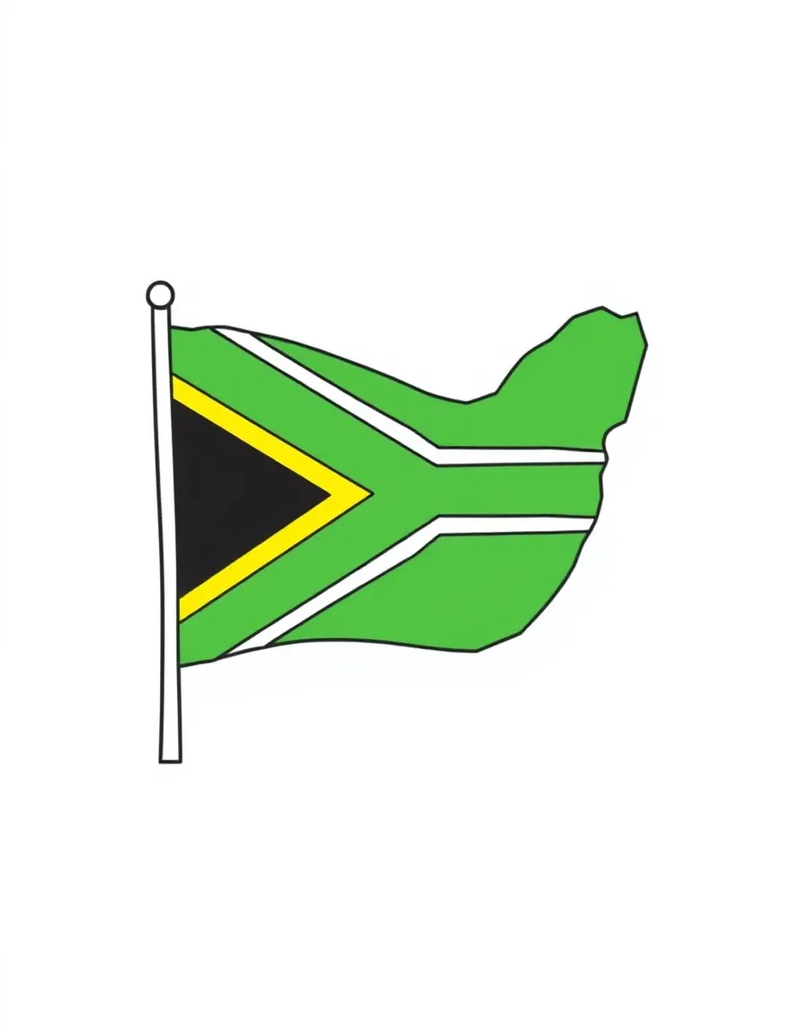 (South Africa) The South African flag with its colorful Y-shaped design of green, blue, red, black, white, and yellow.