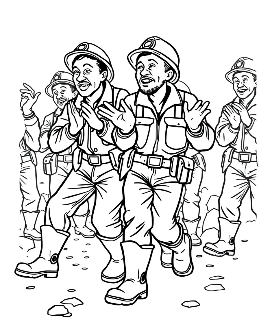 (South Africa) Miners performing a gumboot dance, stomping their rubber boots and clapping in rhythm.
