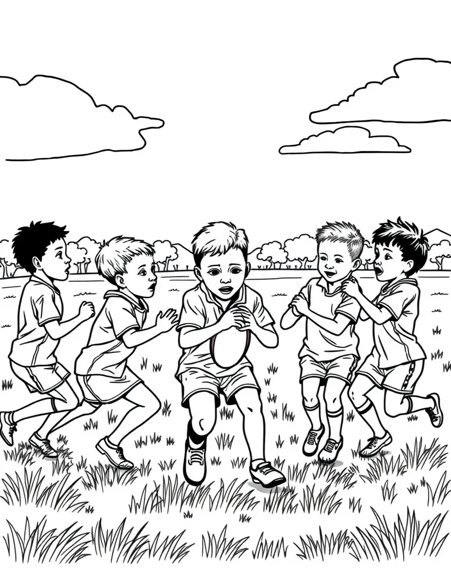 (South Africa) A group of kids playing rugby in a field, dreaming of being Springbok champions.