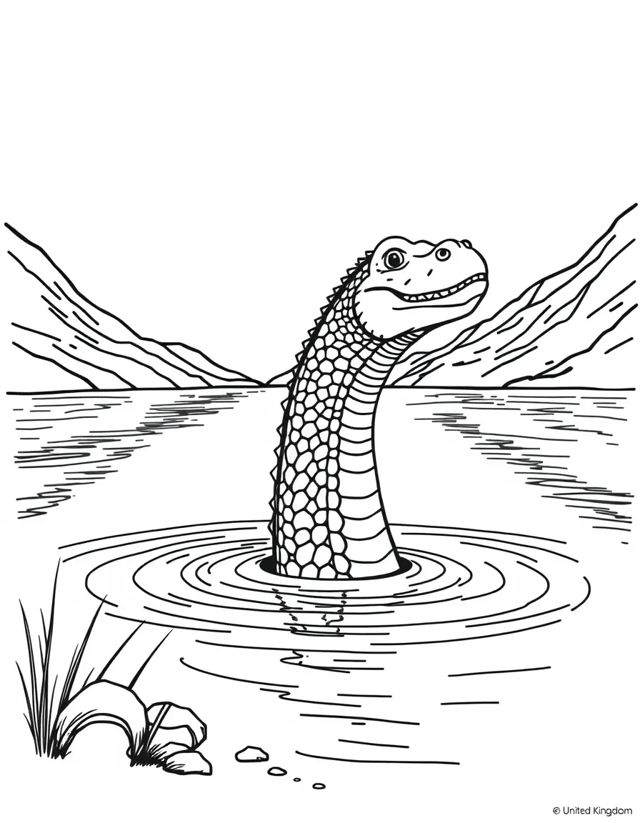 (United Kingdom) The Loch Ness Monster peeking out of a Scottish lake