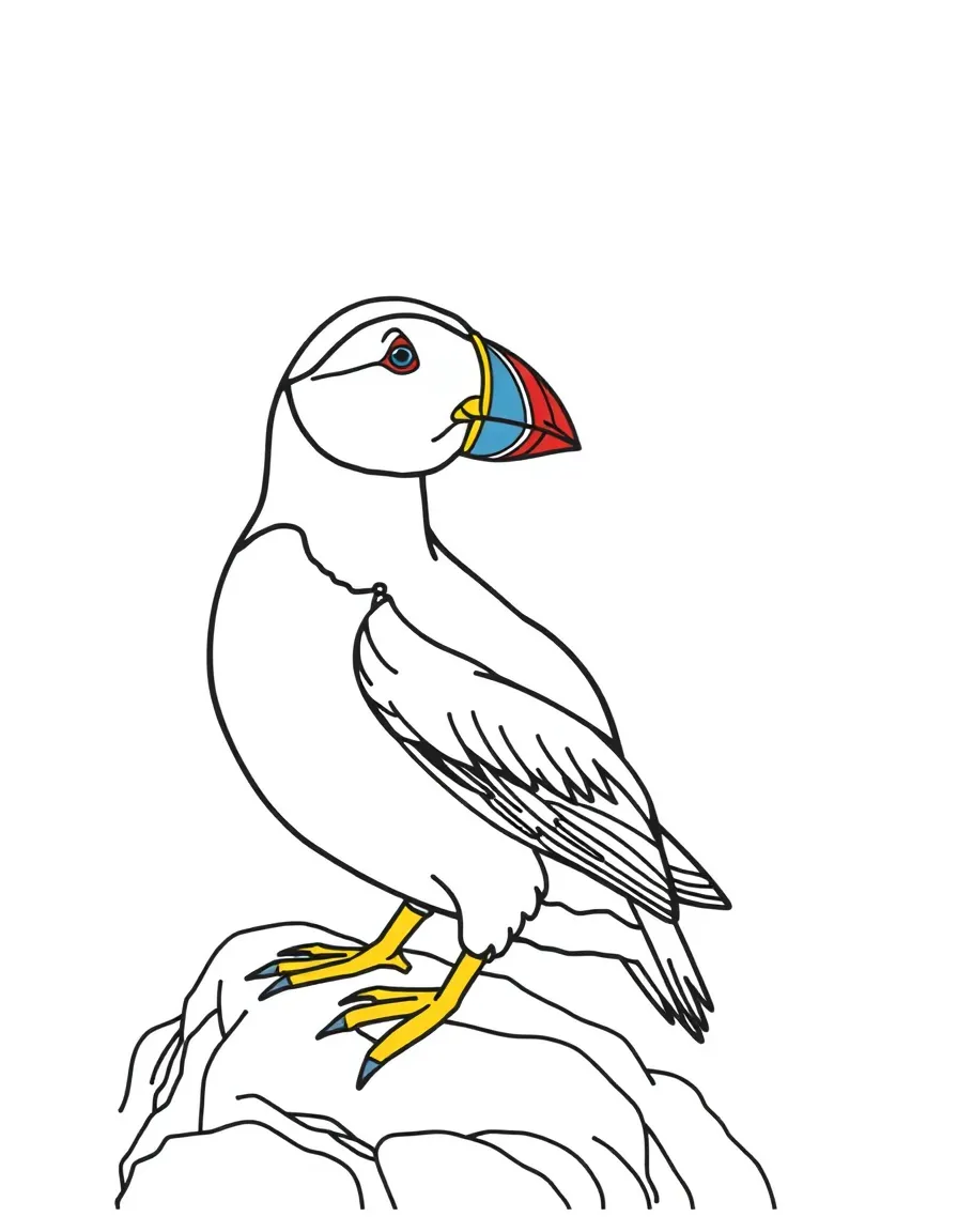 (United Kingdom) A puffin (colorful seabird) on a cliff by the sea