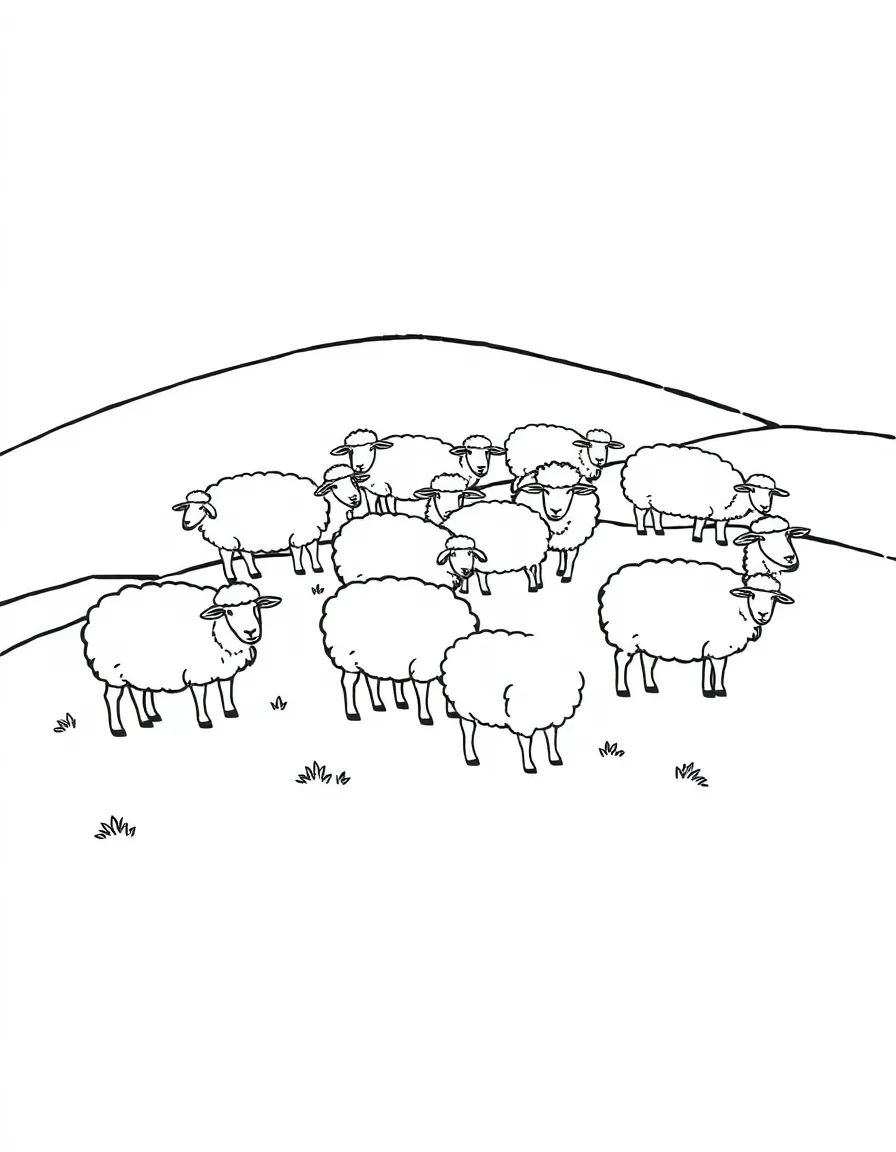 (United Kingdom) A flock of fluffy sheep grazing on green hills