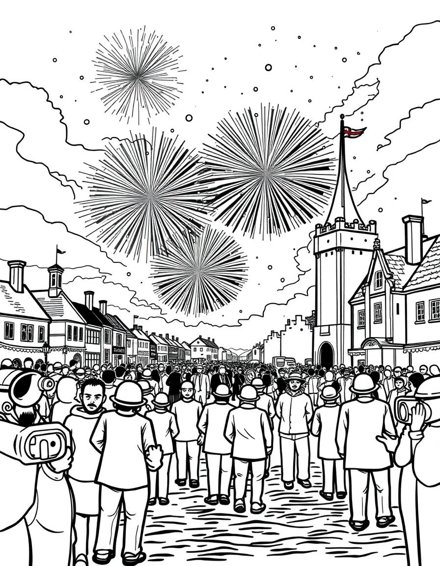(United Kingdom) A Bonfire Night scene with fireworks in the sky (Guy Fawkes Night)