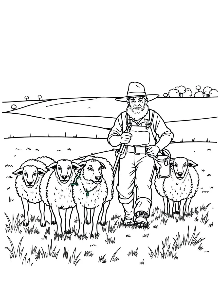 (United Kingdom) A farmer with a sheepdog herding sheep on a farm