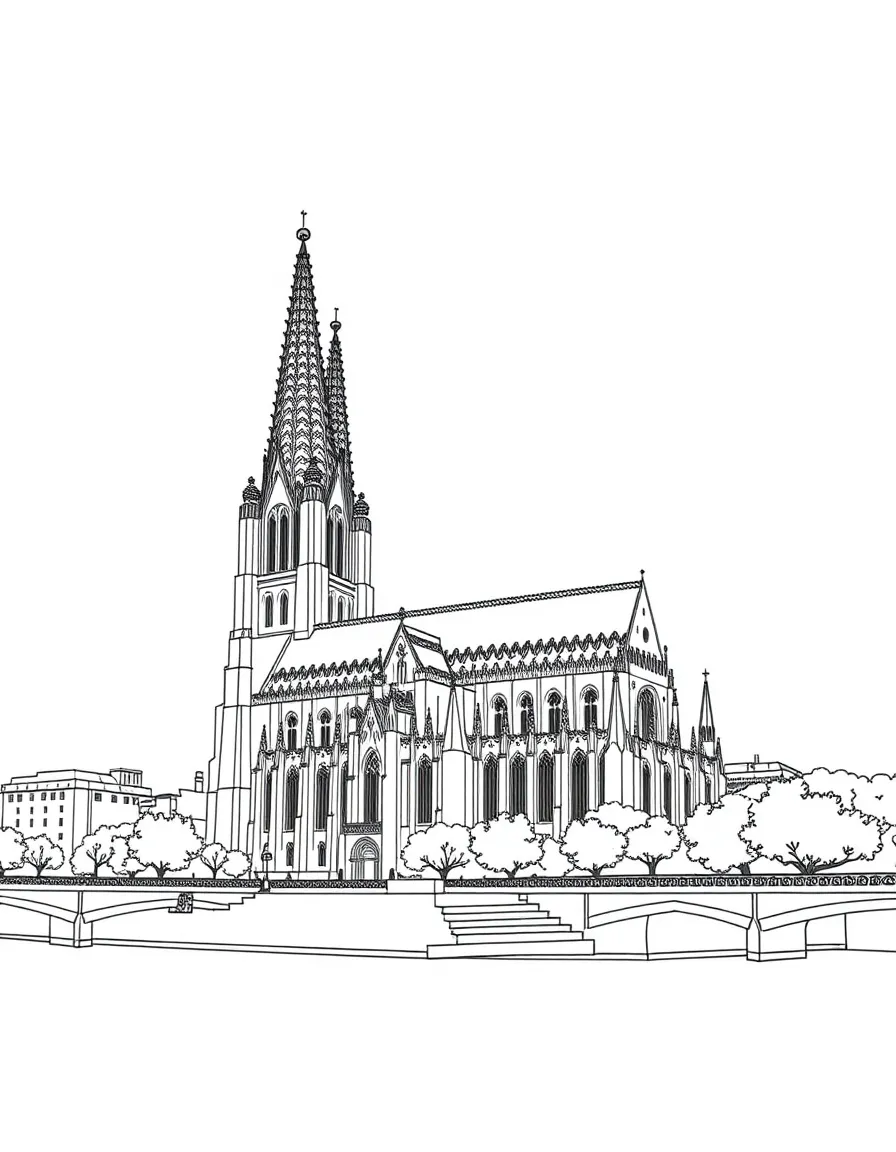 (Germany) Cologne Cathedral with its twin spires on the Rhine River