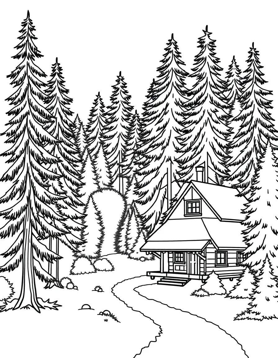 (Germany) The Black Forest with tall pine trees and a wooden cottage