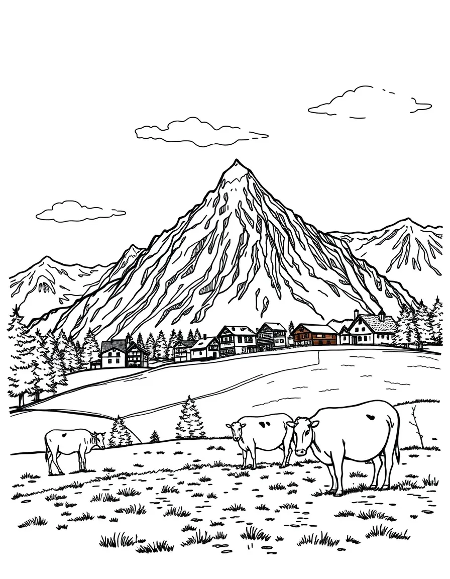 (Germany) The Alps in Bavaria with a village and grazing cows