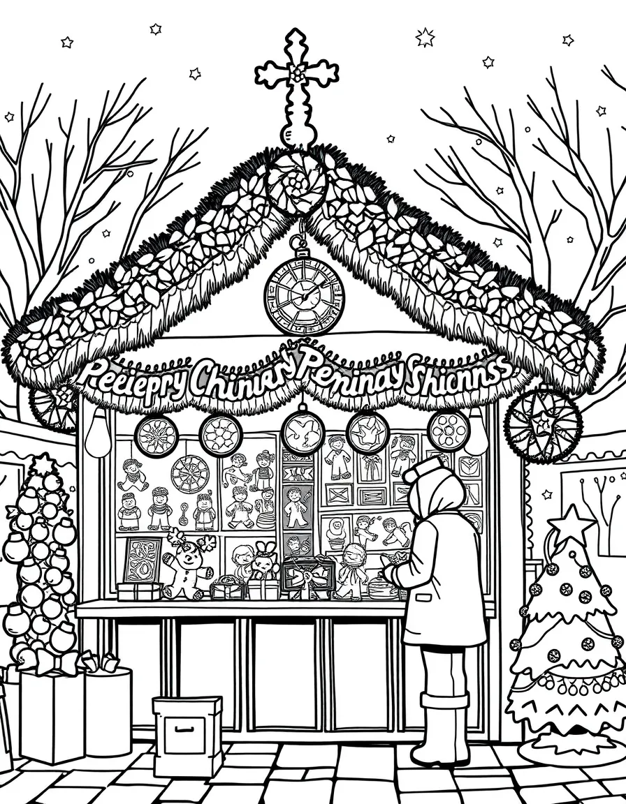 (Germany) A festive Christmas market stall with lights and gingerbread