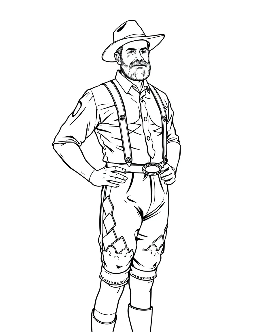 (Germany) A man wearing lederhosen (traditional Bavarian leather pants)