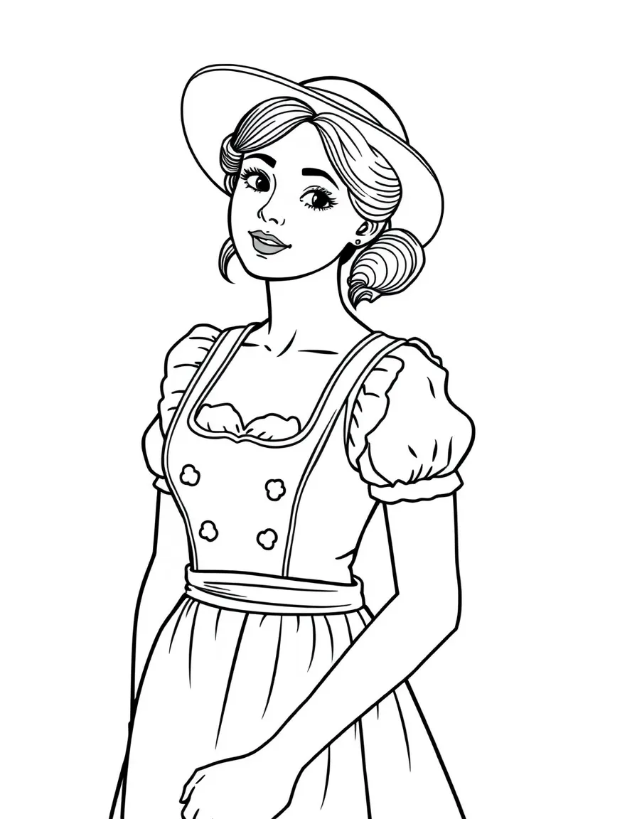 (Germany) A woman wearing a dirndl dress with an apron