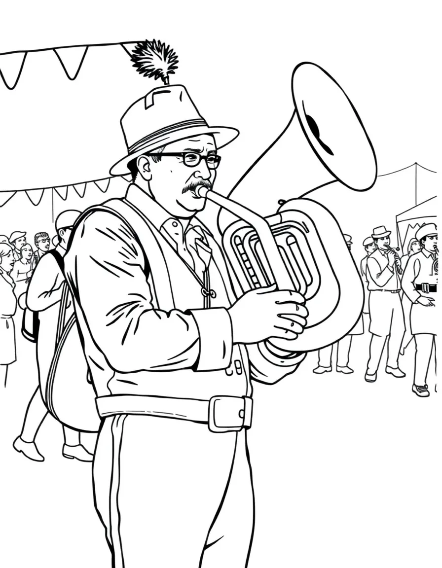 (Germany) An oompah band musician playing a tuba at a festival