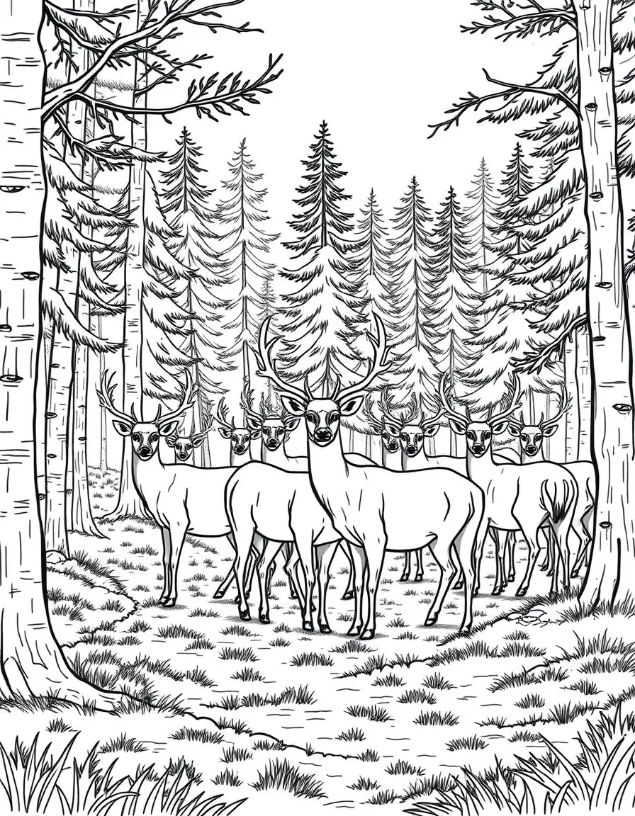 (Germany) A herd of deer in a clearing in the woods