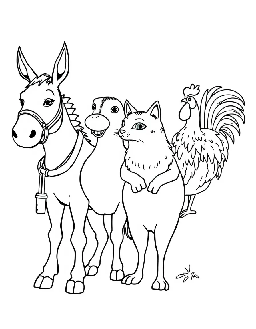 (Germany) The Bremen Town Musicians (donkey, dog, cat, rooster standing on each other)