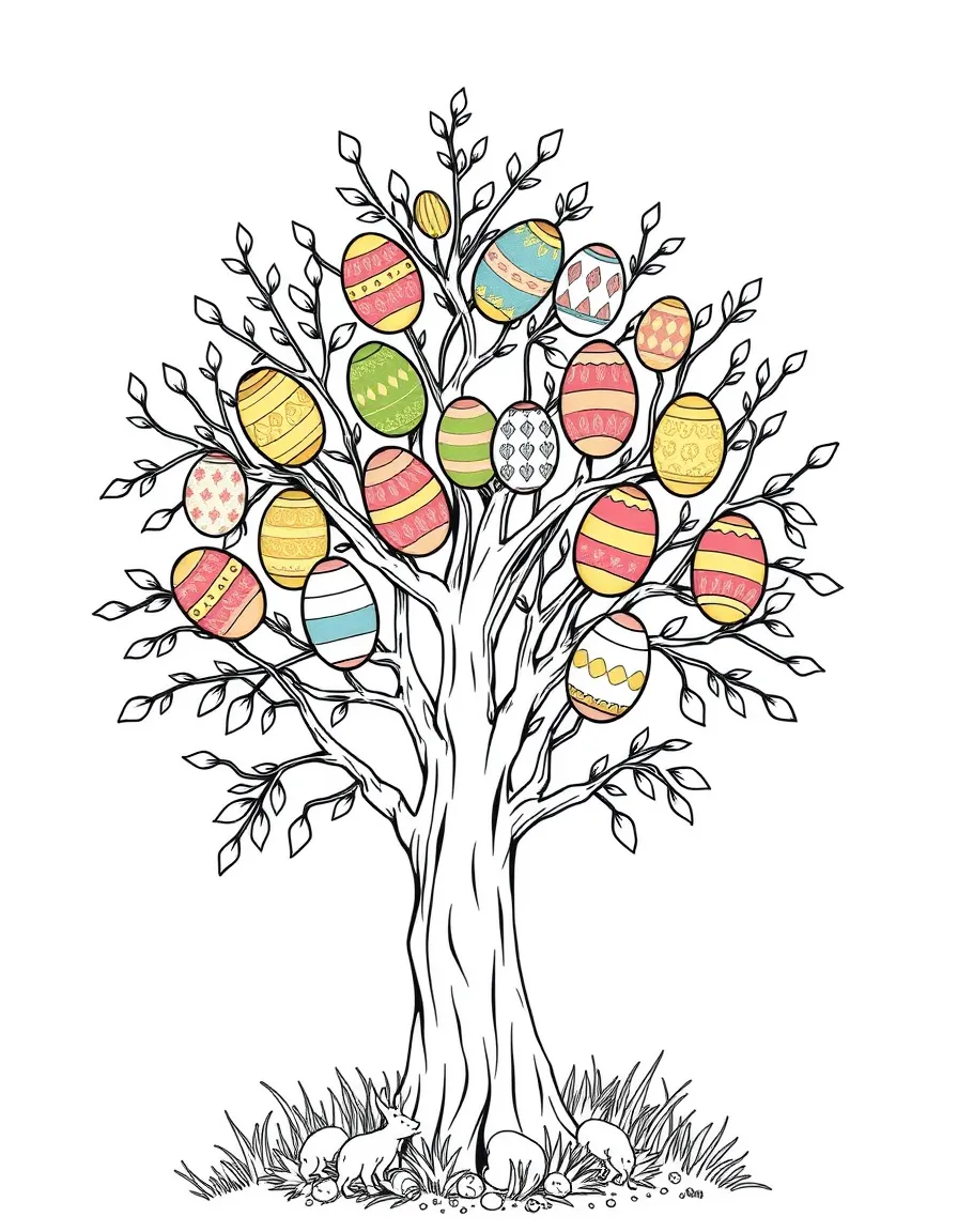 (Germany) A tree decorated with colorful Easter eggs (German Easter tradition)