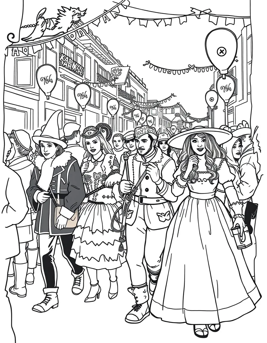 (Germany) People wearing fun costumes at a Carnival parade (German Karneval festival)