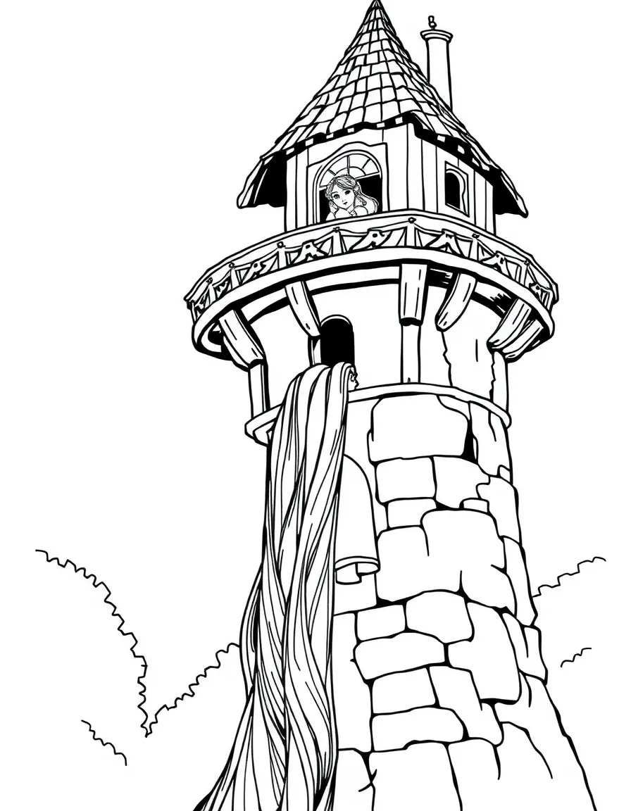 (Germany) Rapunzel in her tower letting down her long hair (Grimm fairy tale)
