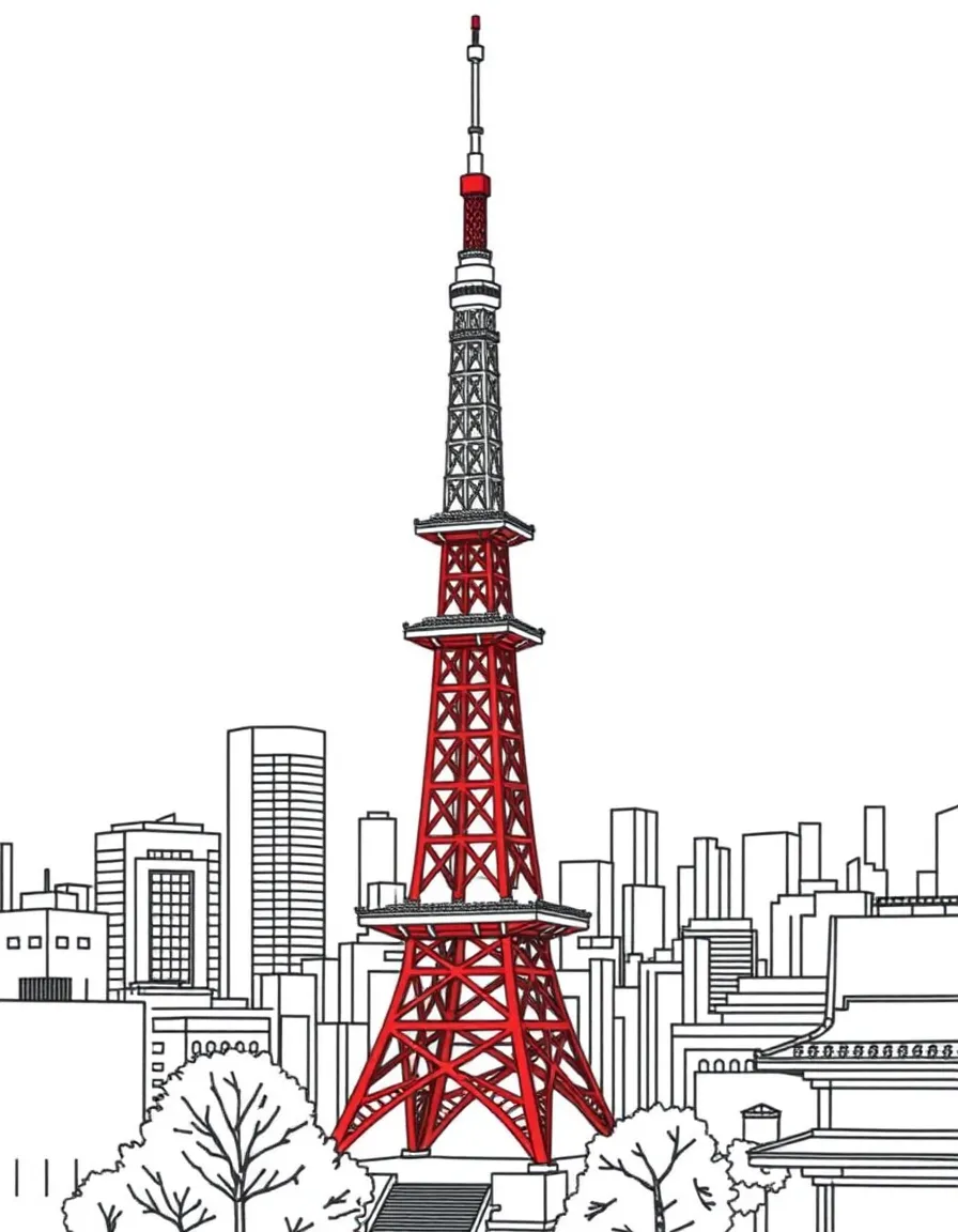 (Japan) Tokyo Tower, the bright red tower in Tokyo city