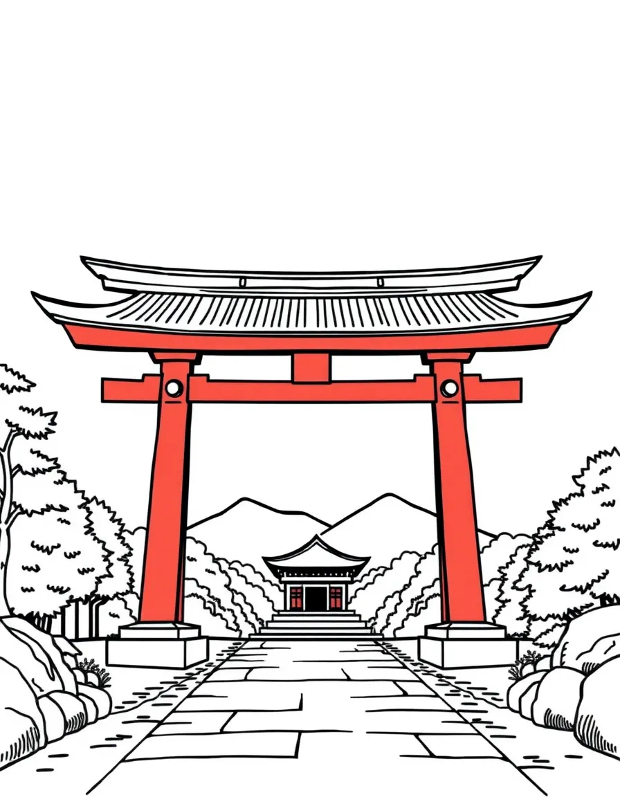 (Japan) A traditional Shinto shrine with a red torii gate