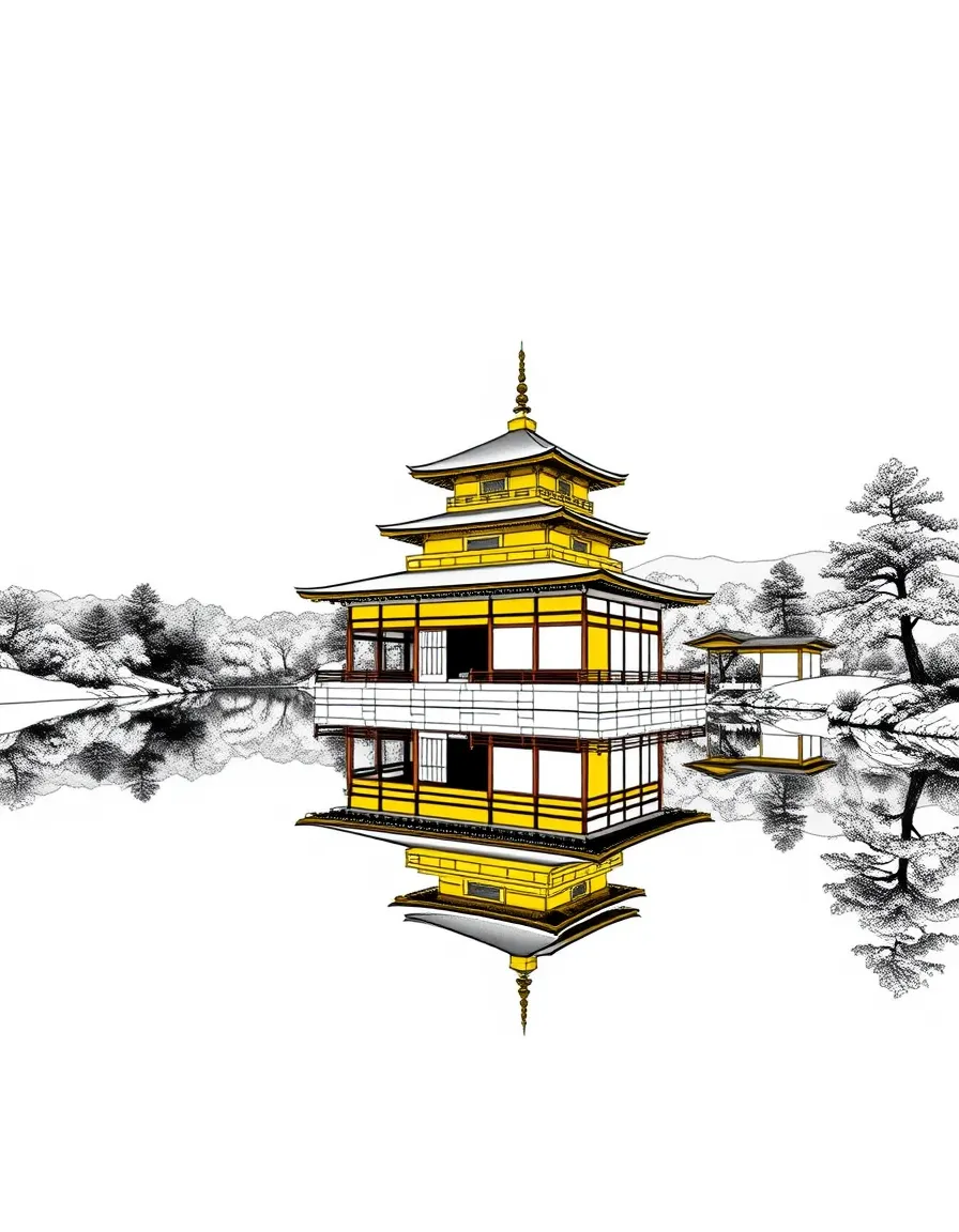 (Japan) The Golden Pavilion (Kinkaku-ji) temple reflecting in water