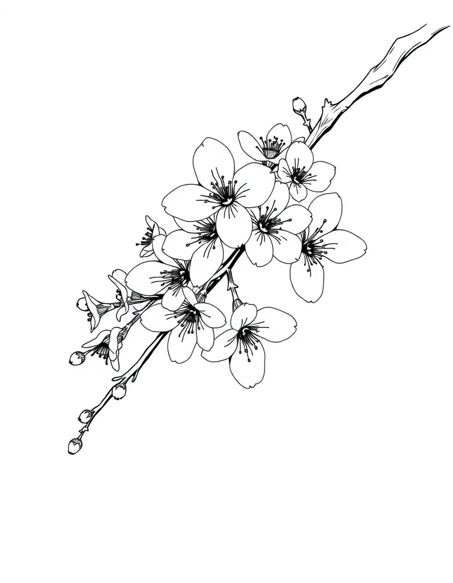 (Japan) A branch of cherry blossoms (sakura flowers) blooming