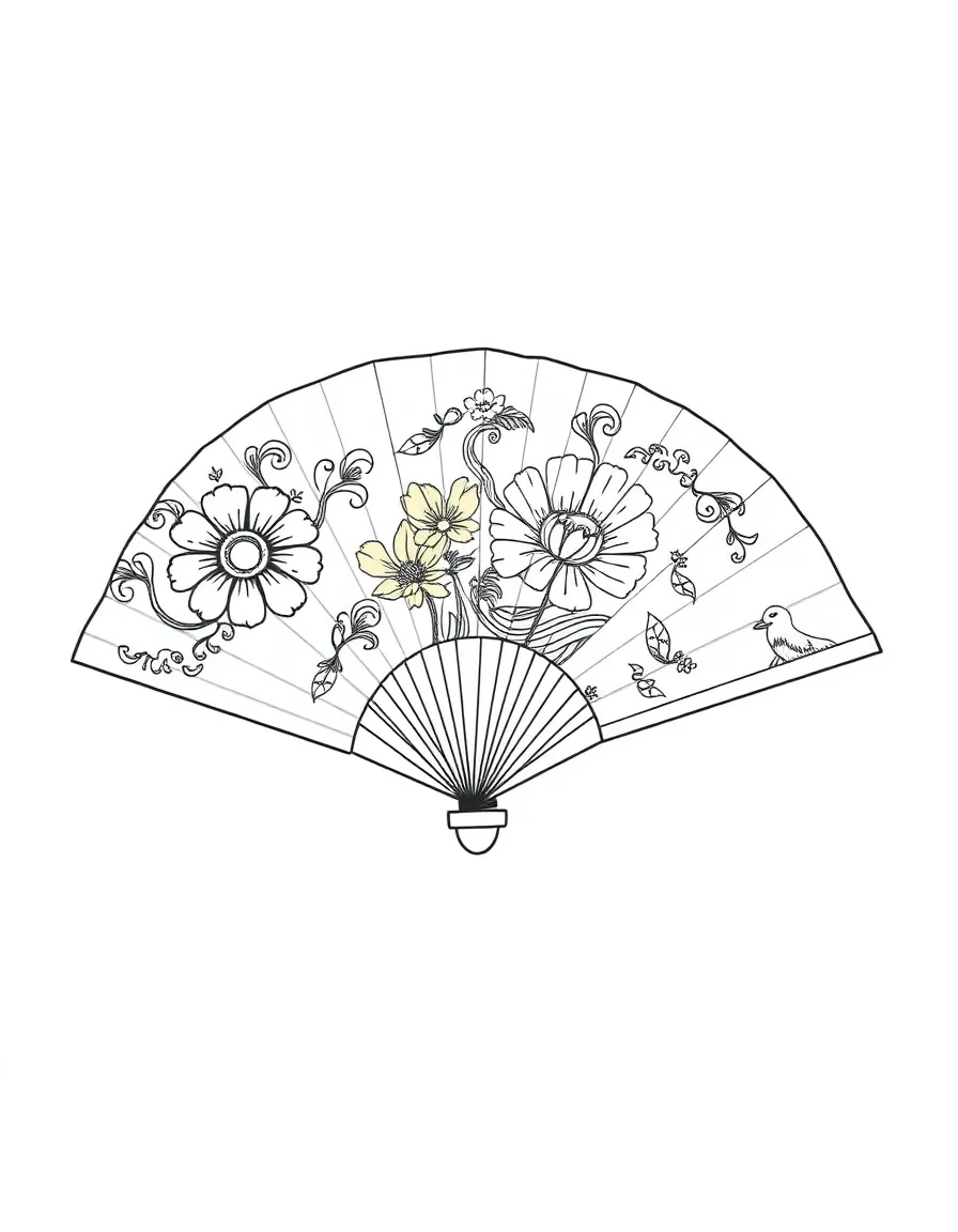 (Japan) A folding fan with colorful traditional designs
