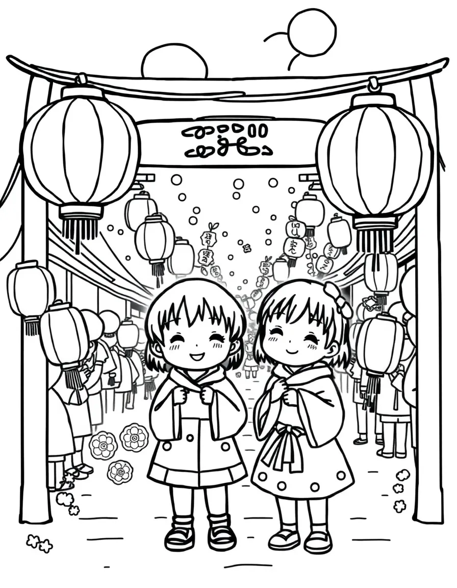 (Japan) Children holding lanterns at a summer festival (Matsuri)