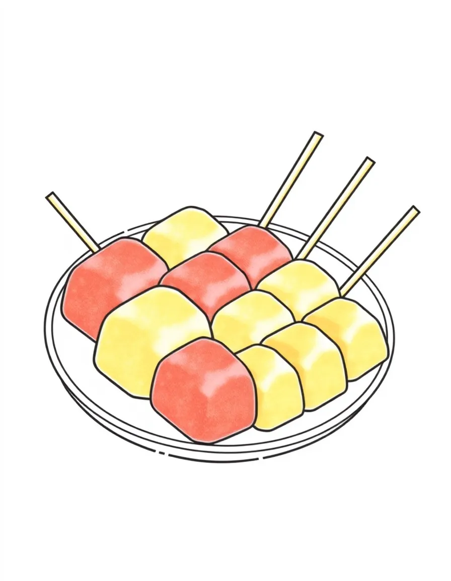 (Japan) A plate of mochi or dango (colorful rice dumplings on sticks)