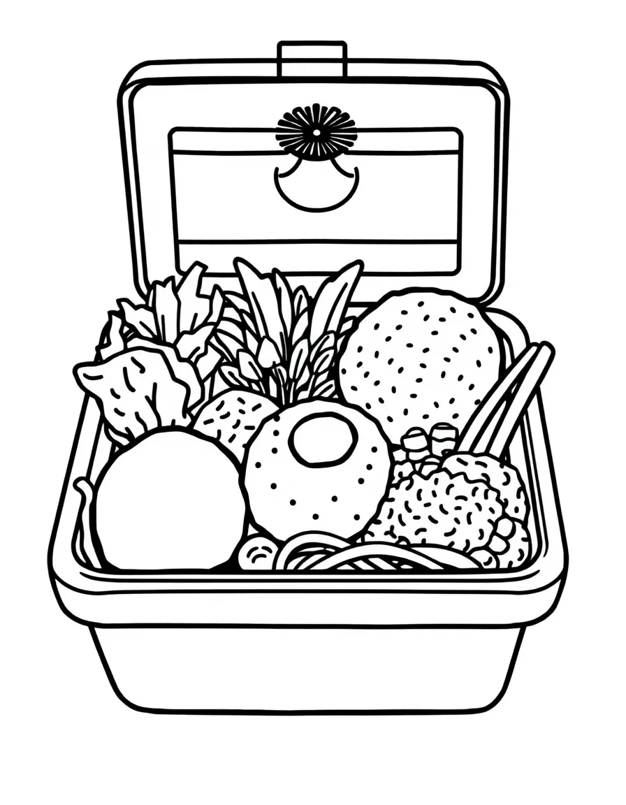 (Japan) A bento lunch box with rice balls and other foods