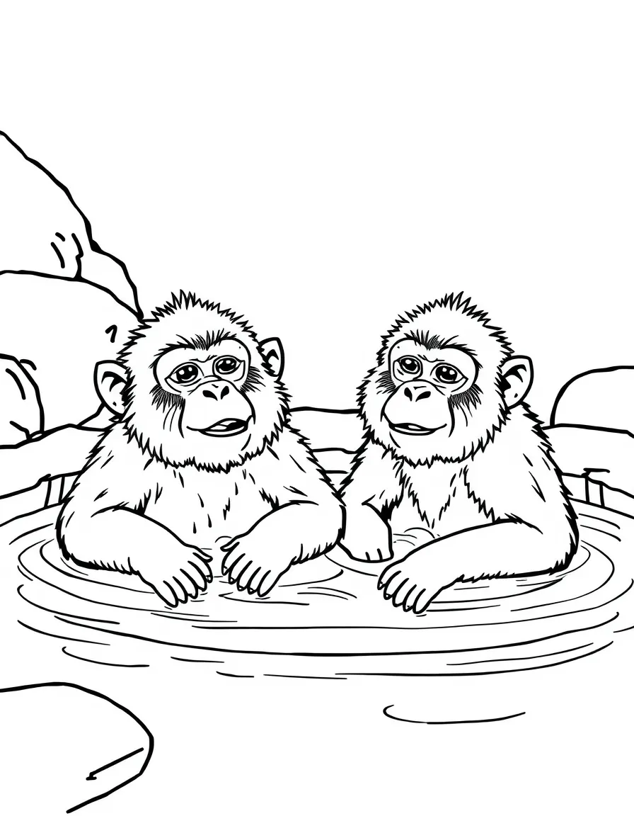(Japan) A pair of playful snow monkeys bathing in a hot spring