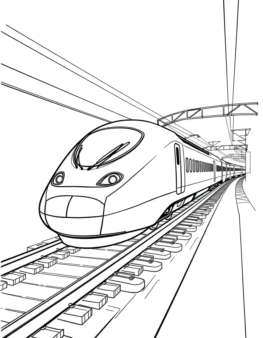 (Japan) A bullet train (Shinkansen) speeding on tracks