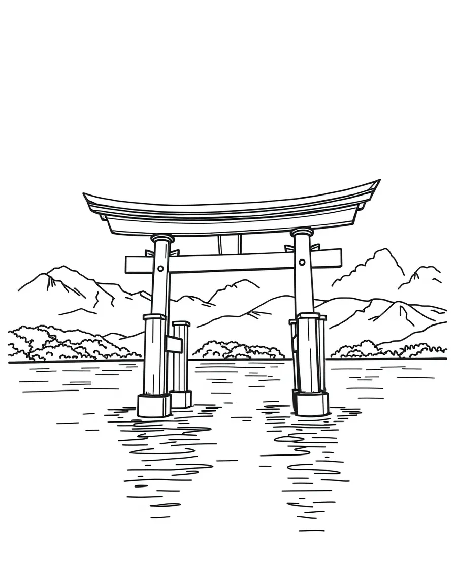 (Japan) The floating red torii gate of Itsukushima Shrine rising from the water