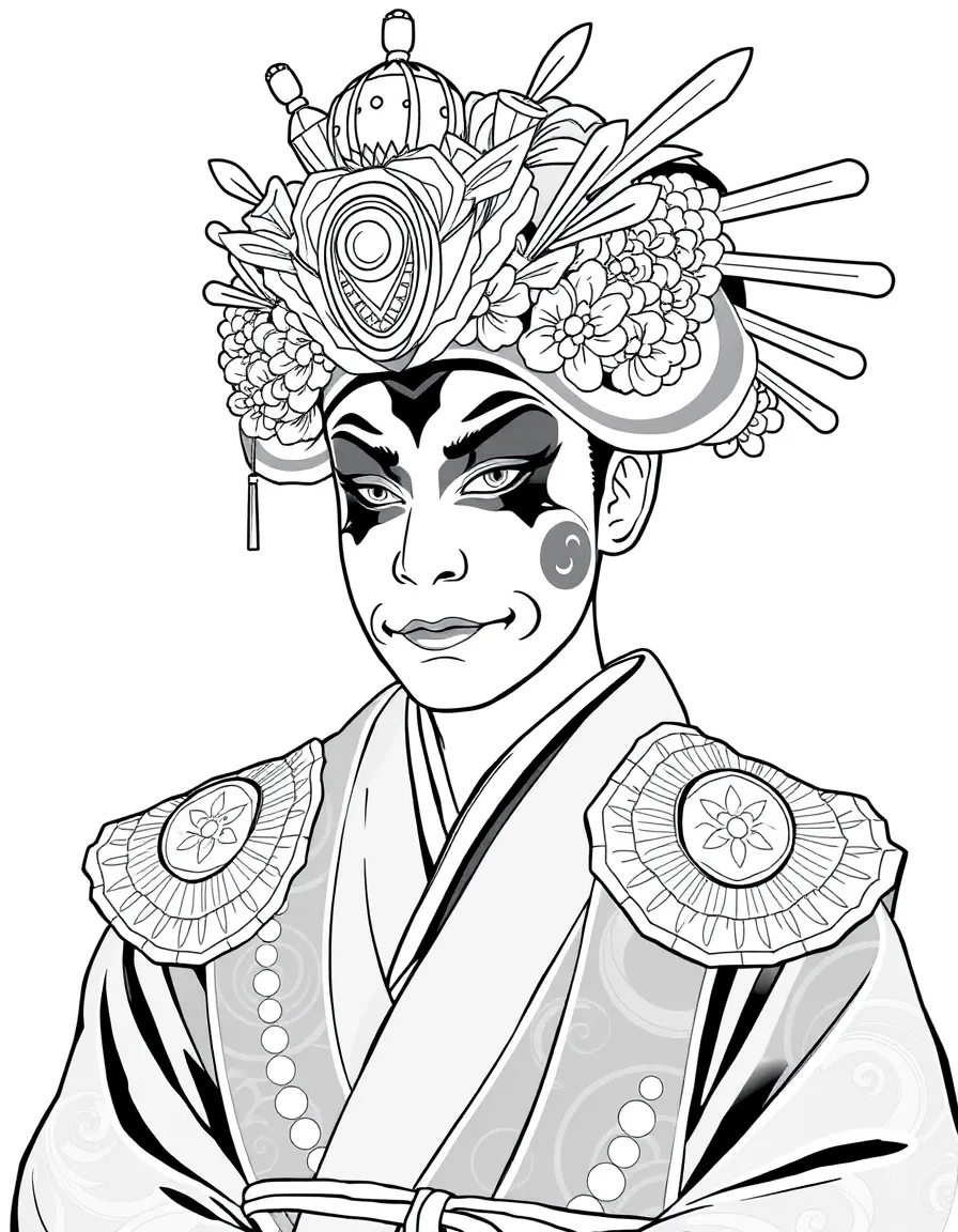 (Japan) A Kabuki theater actor with an elaborate costume and face makeup
