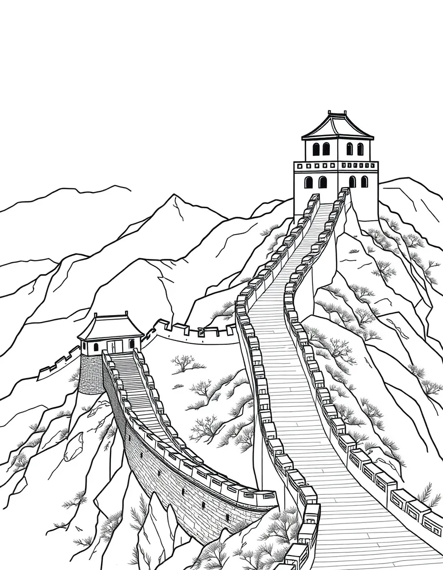 (China) The Great Wall of China winding across the mountains