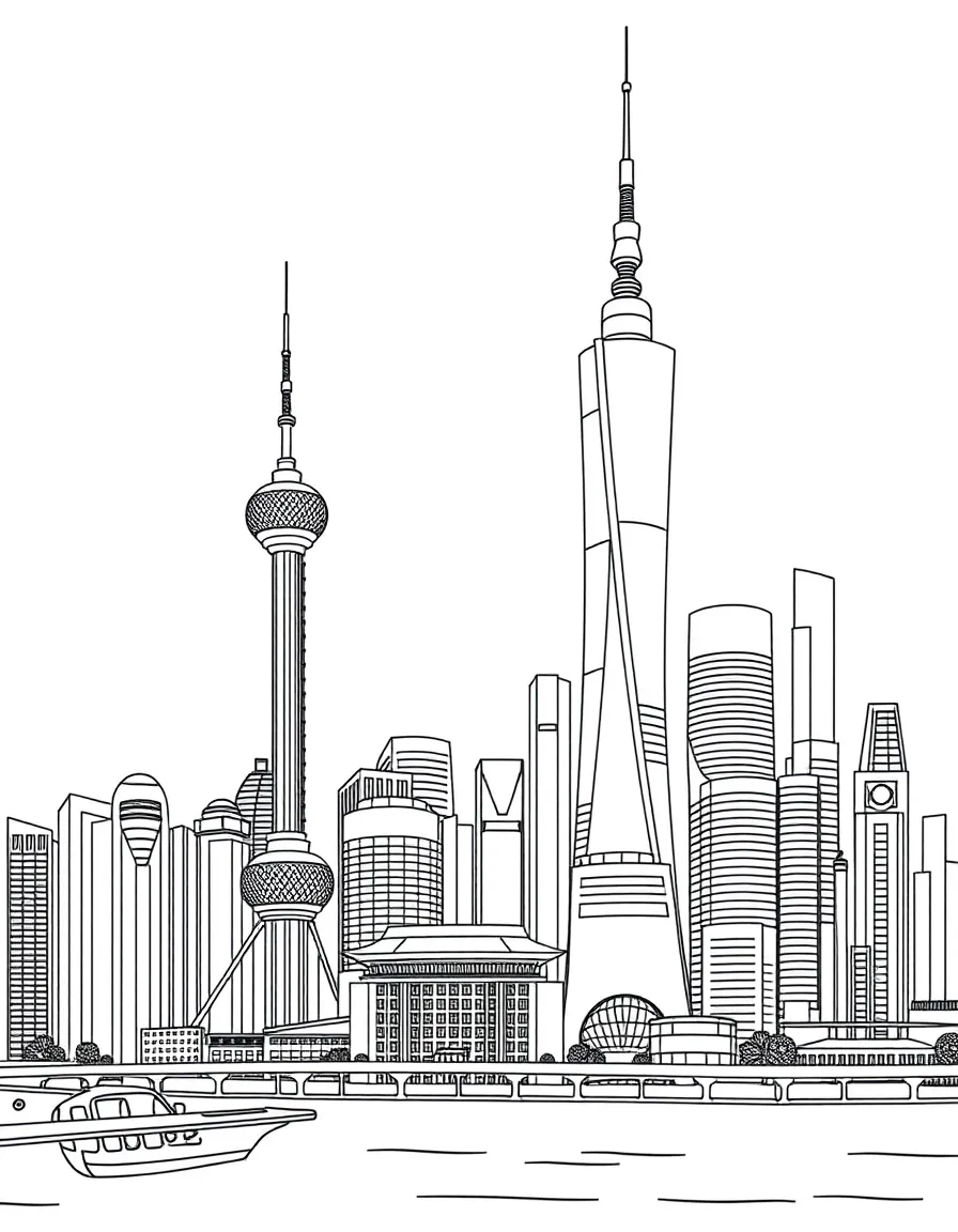 (China) Shanghai skyline with the Oriental Pearl TV Tower and skyscrapers