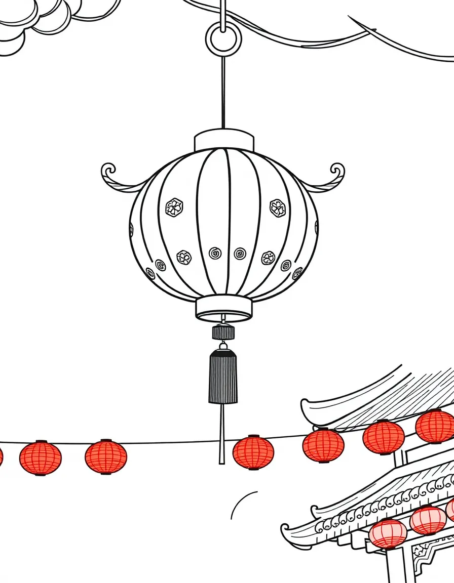 (China) A red Chinese lantern hanging in the air