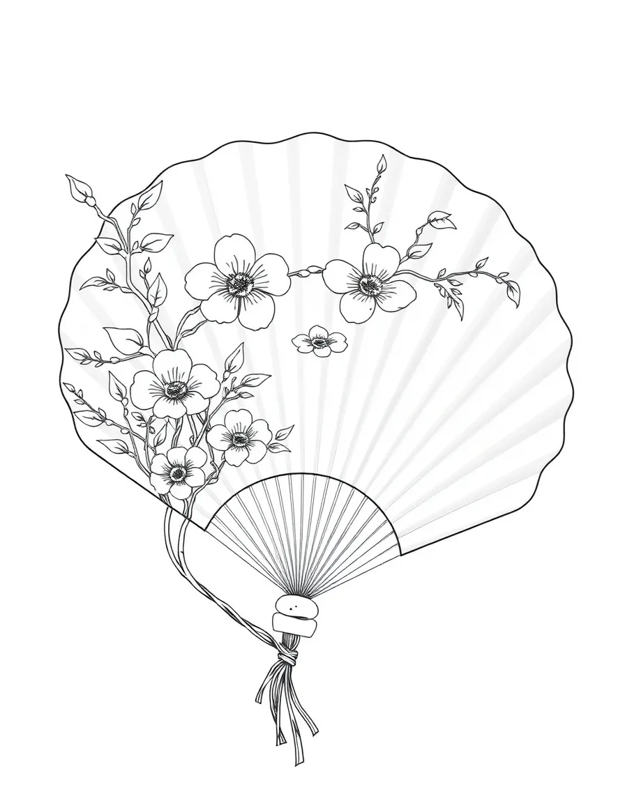 (China) A Chinese folding hand fan with painted flowers