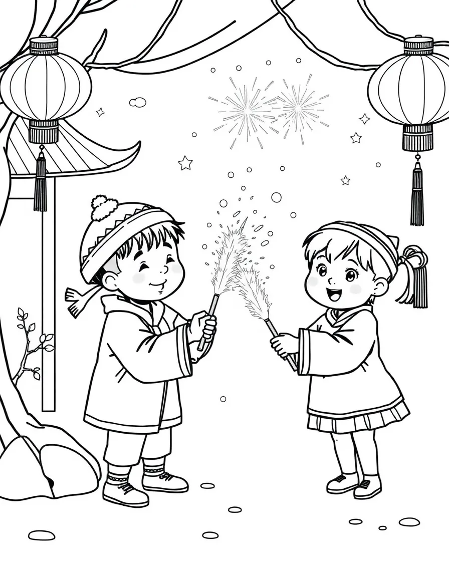 (China) Children lighting firecrackers for Chinese New Year celebration