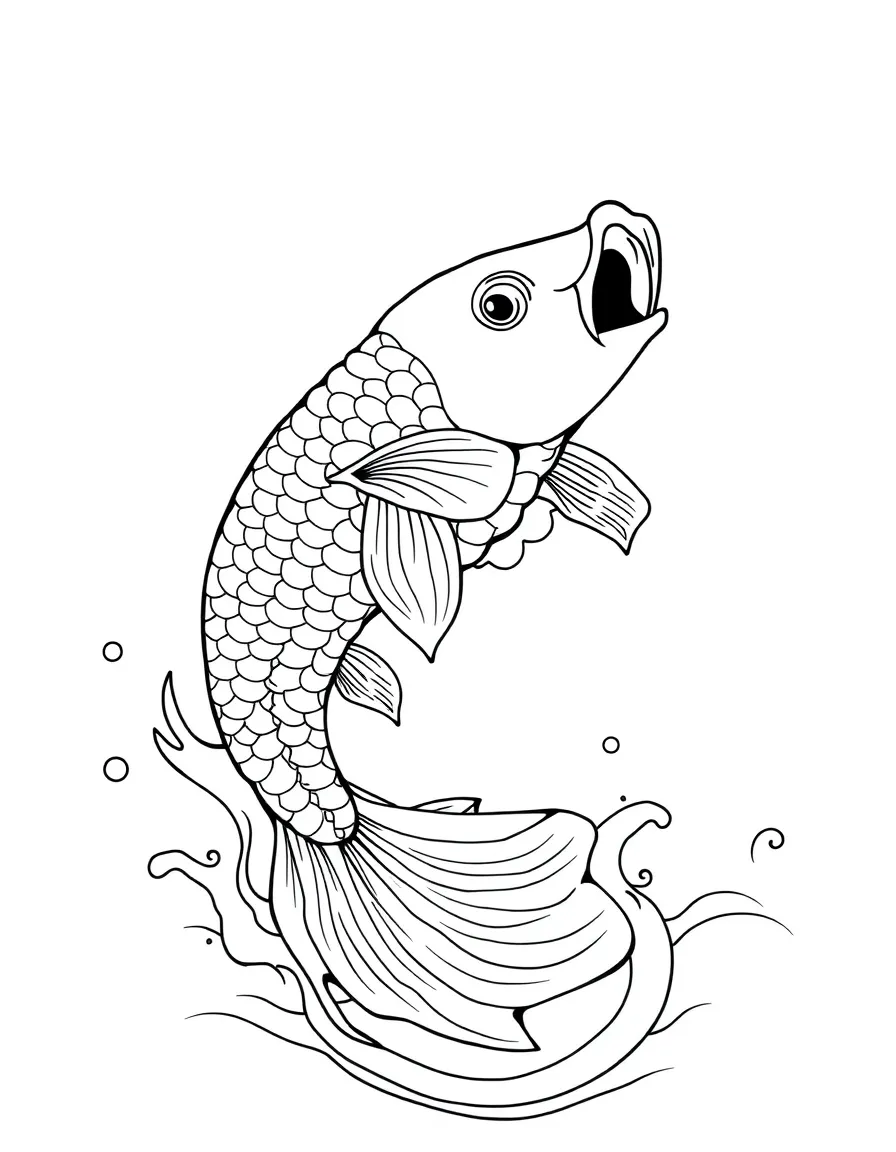 (China) A carp (koi fish) leaping from water (symbol of perseverance)