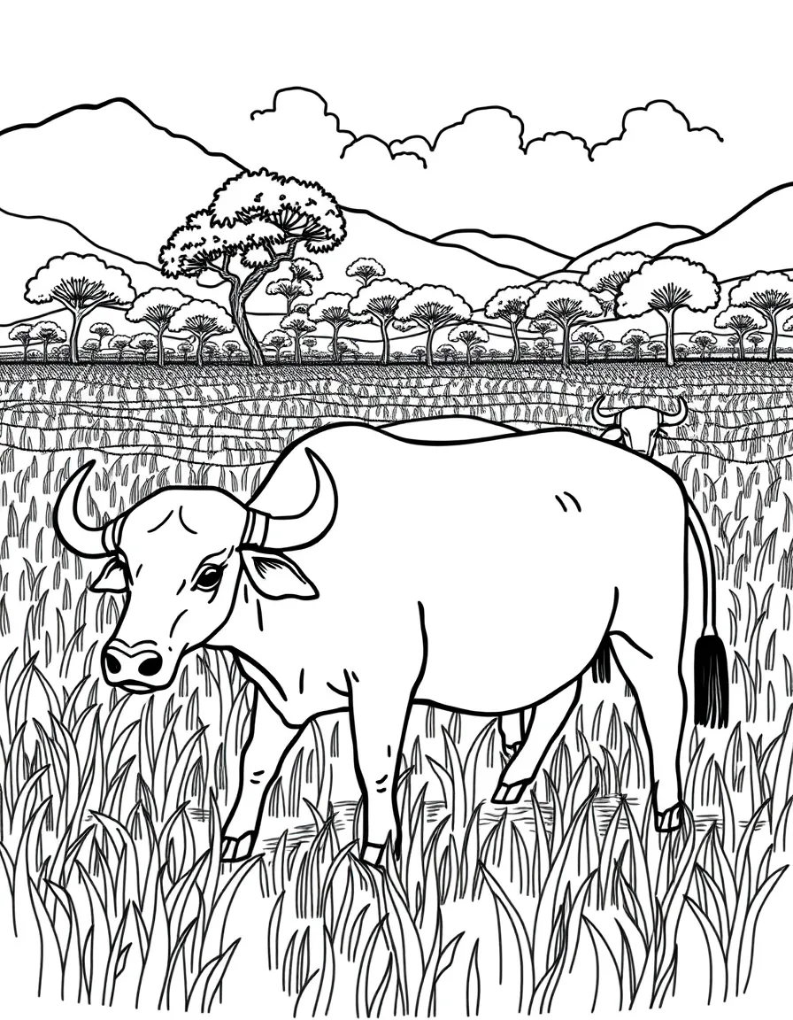 (China) A herd of water buffalo in a rice paddy field