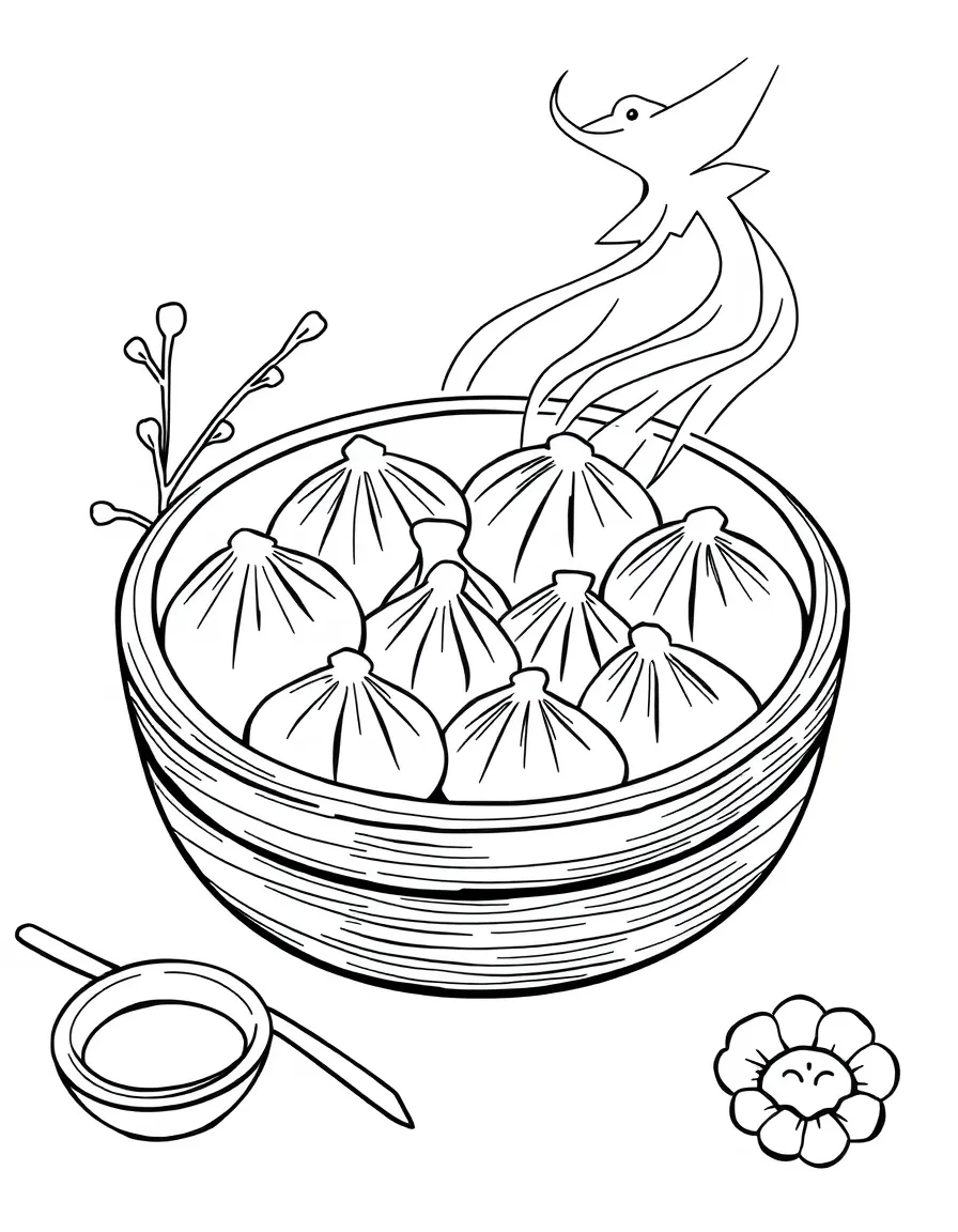 (China) A steamer basket of dumplings (dim sum)