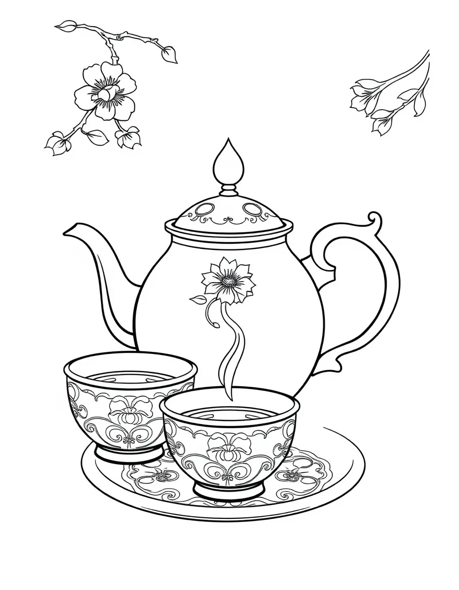 (China) A tea set with a teapot and cups for a Chinese tea ceremony