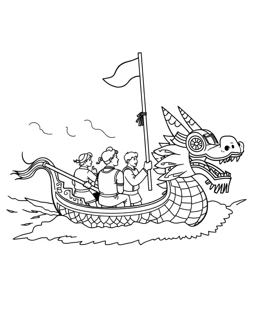 (China) People riding in a dragon boat during a race festival