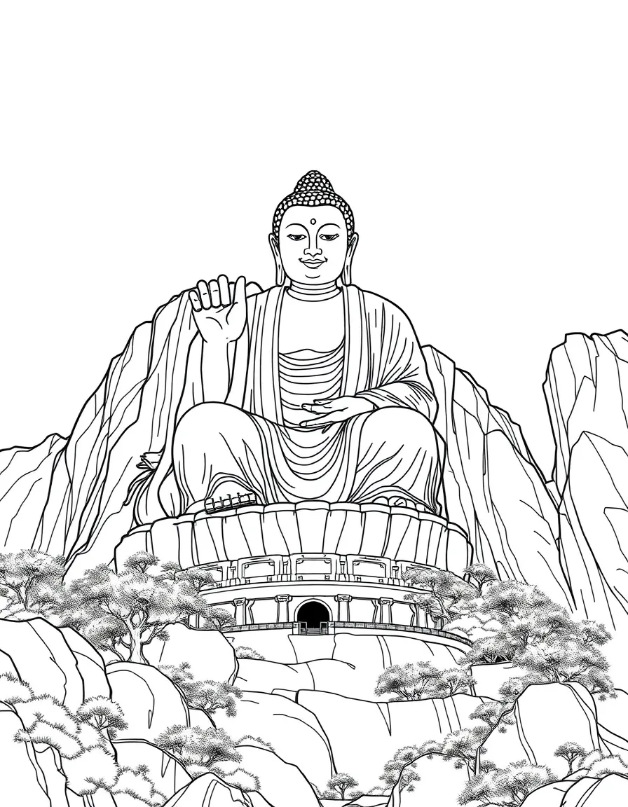 (China) The Leshan Giant Buddha statue carved into a cliffside