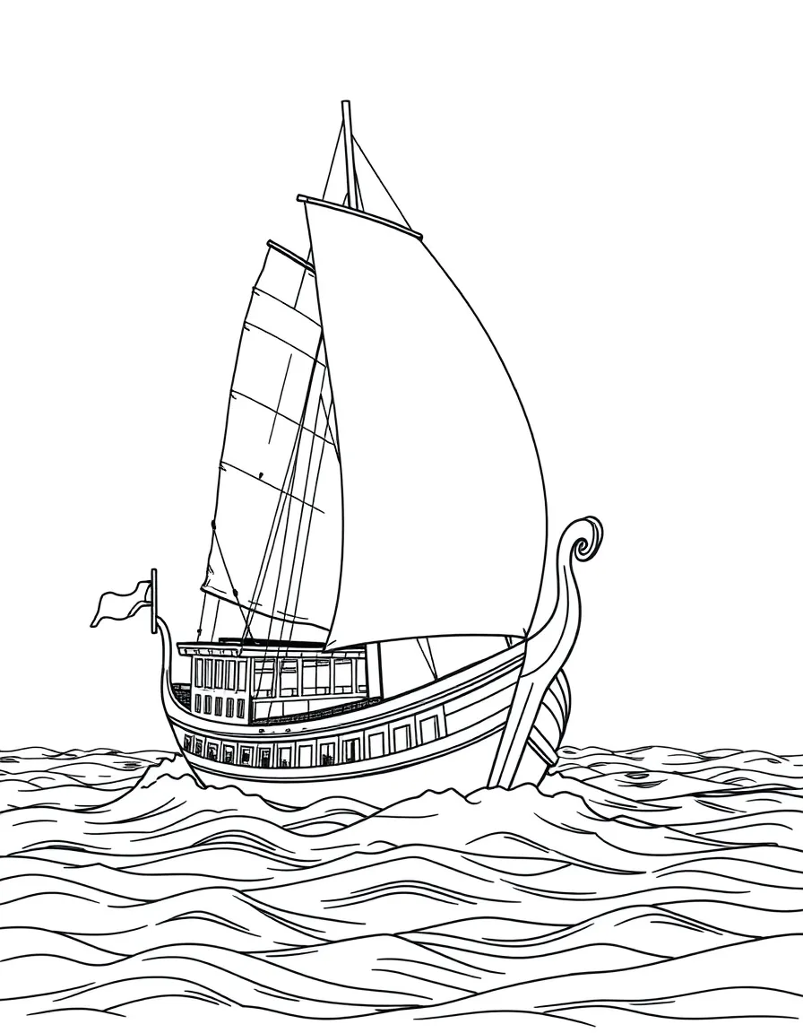 (China) An old Chinese sailing ship (junk boat) with its red sails on the sea