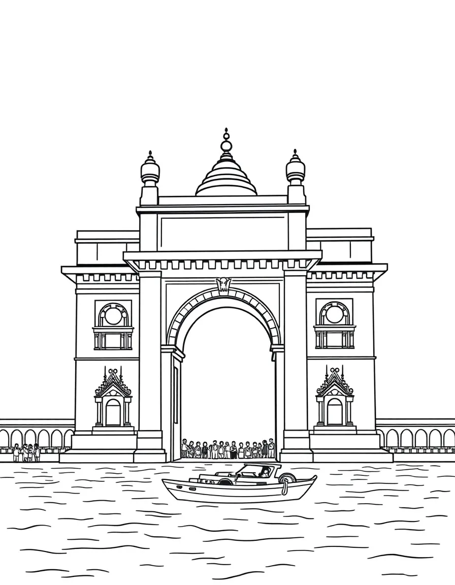 (India) The Gateway of India arch monument in Mumbai by the sea